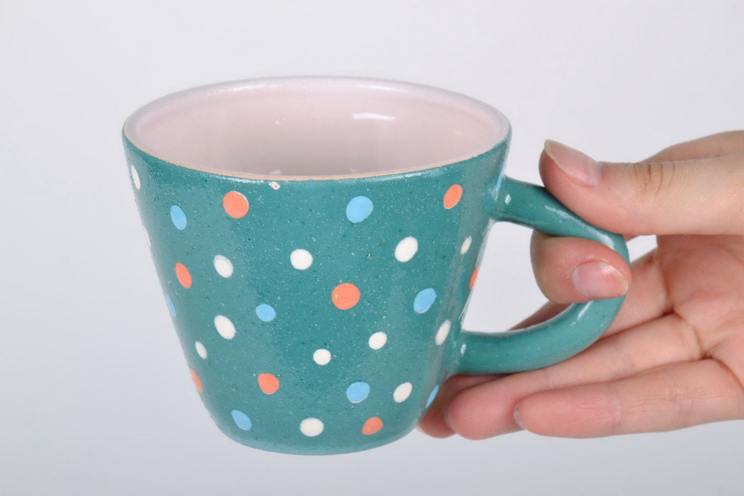 Turquoise porcelain cup with multi-colored dots photo 5