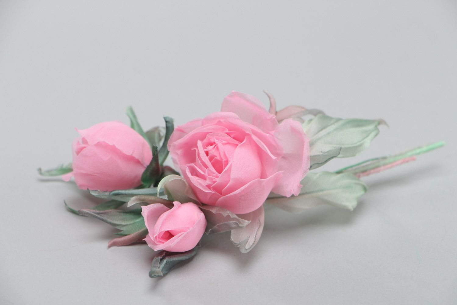 Handmade designer fabric flower brooch pink tender accessory for tender girl photo 3