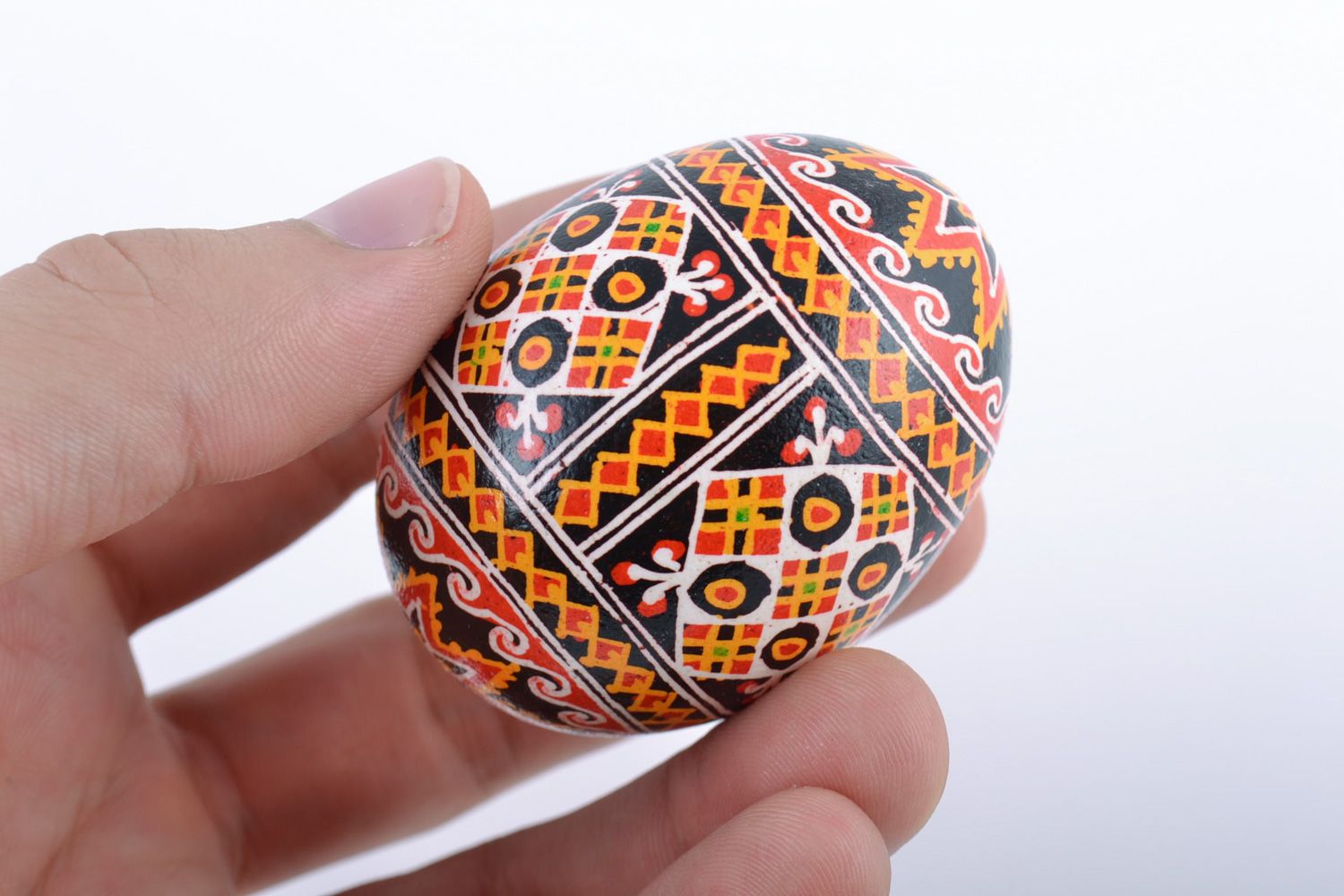 Handmade painted chicken Easter egg with ornament photo 2