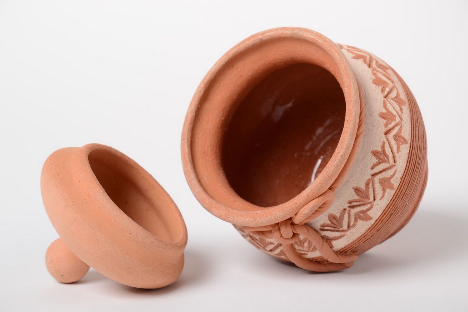 Handmade painted ceramic sugar bowl clay pot with lid ceramic kitchenware photo 3
