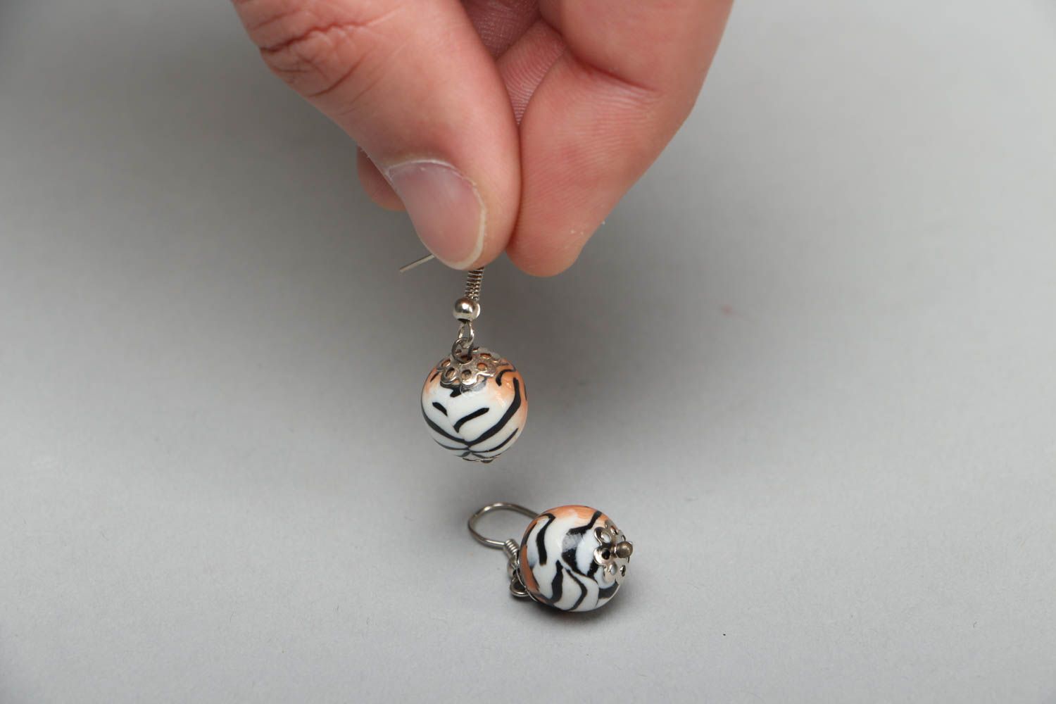 Polymer clay earrings with charms Tiger photo 3