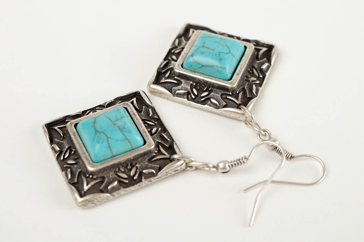 Long handcrafted earrings rhombus metal designer woman accessories gift photo 4