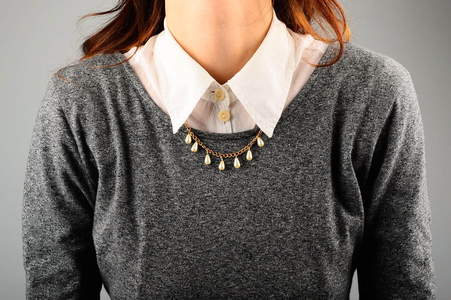 Damen Collier handgefertigt Schmuck Halskette Accessoire für Frauen goldfarben foto 2
