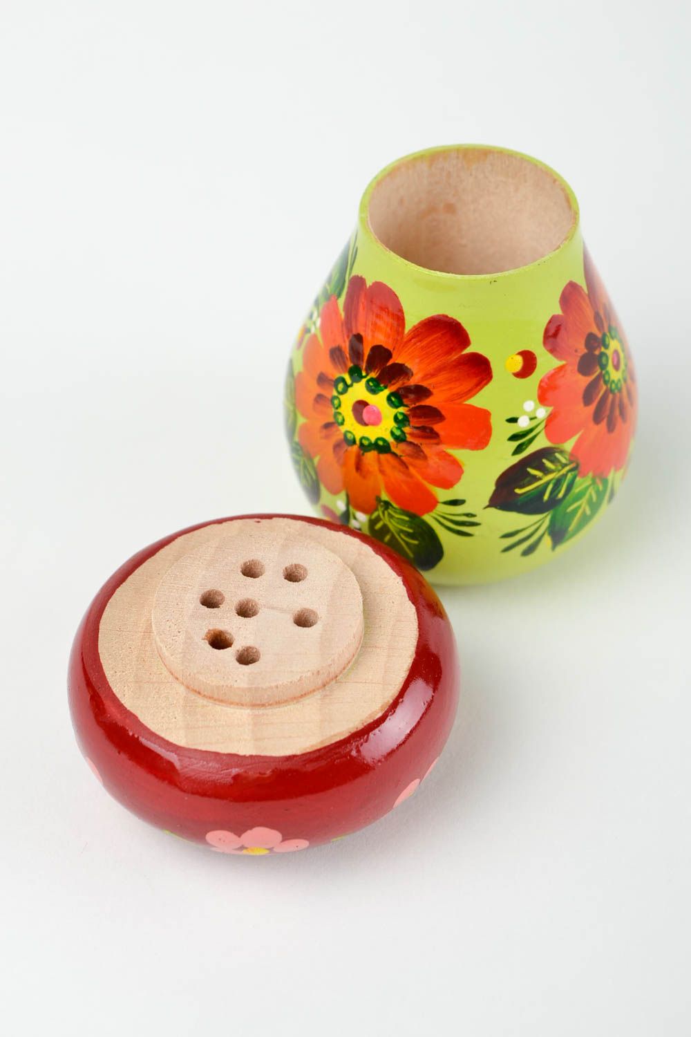 Handmade Salz Behälter Salzstreuer aus Holz Design Küchenhelfer Petrykiwka bunt foto 5