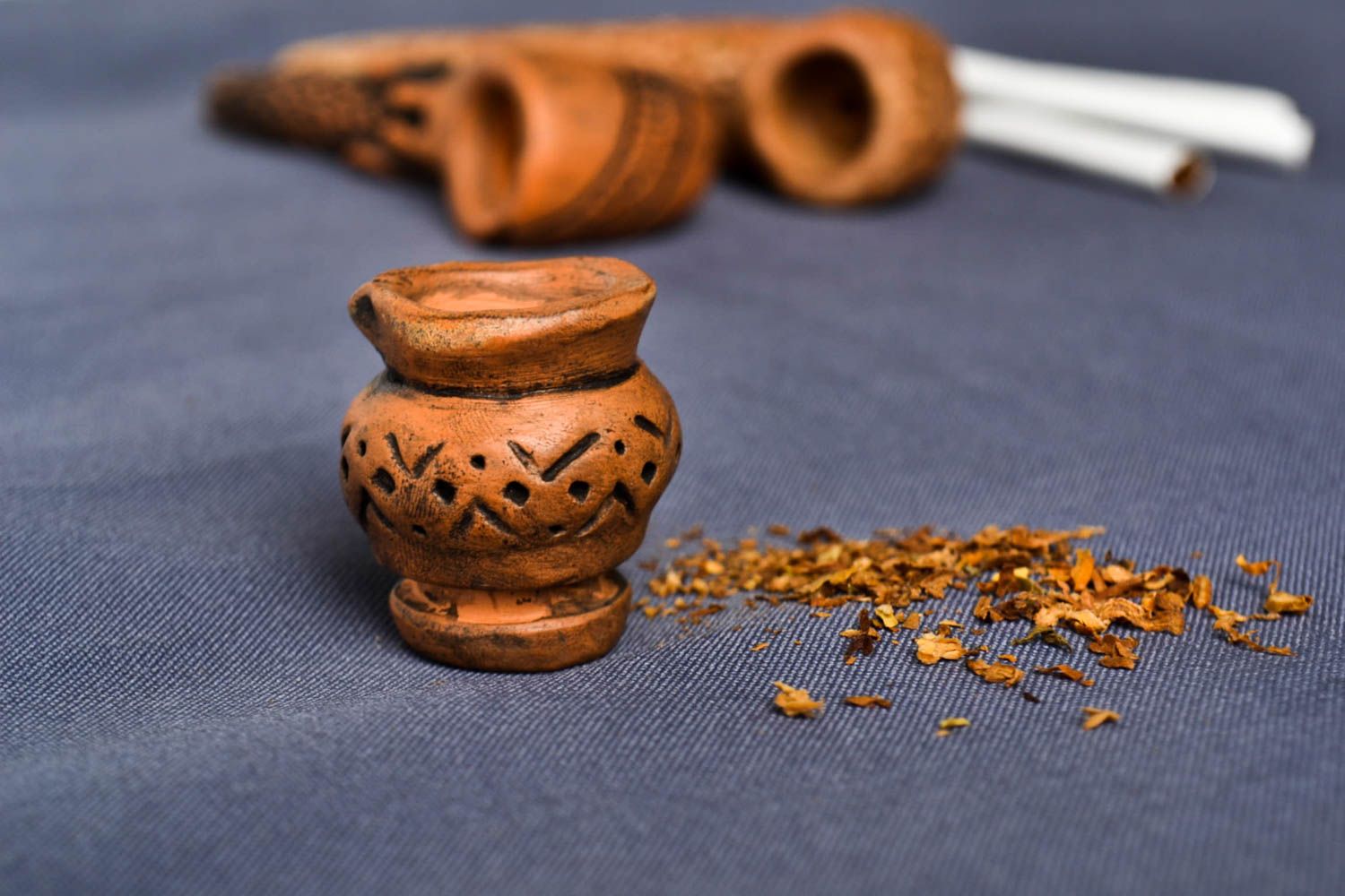 Unusual smoking bowl handmade clay thimble for smoking designer souvenir photo 1