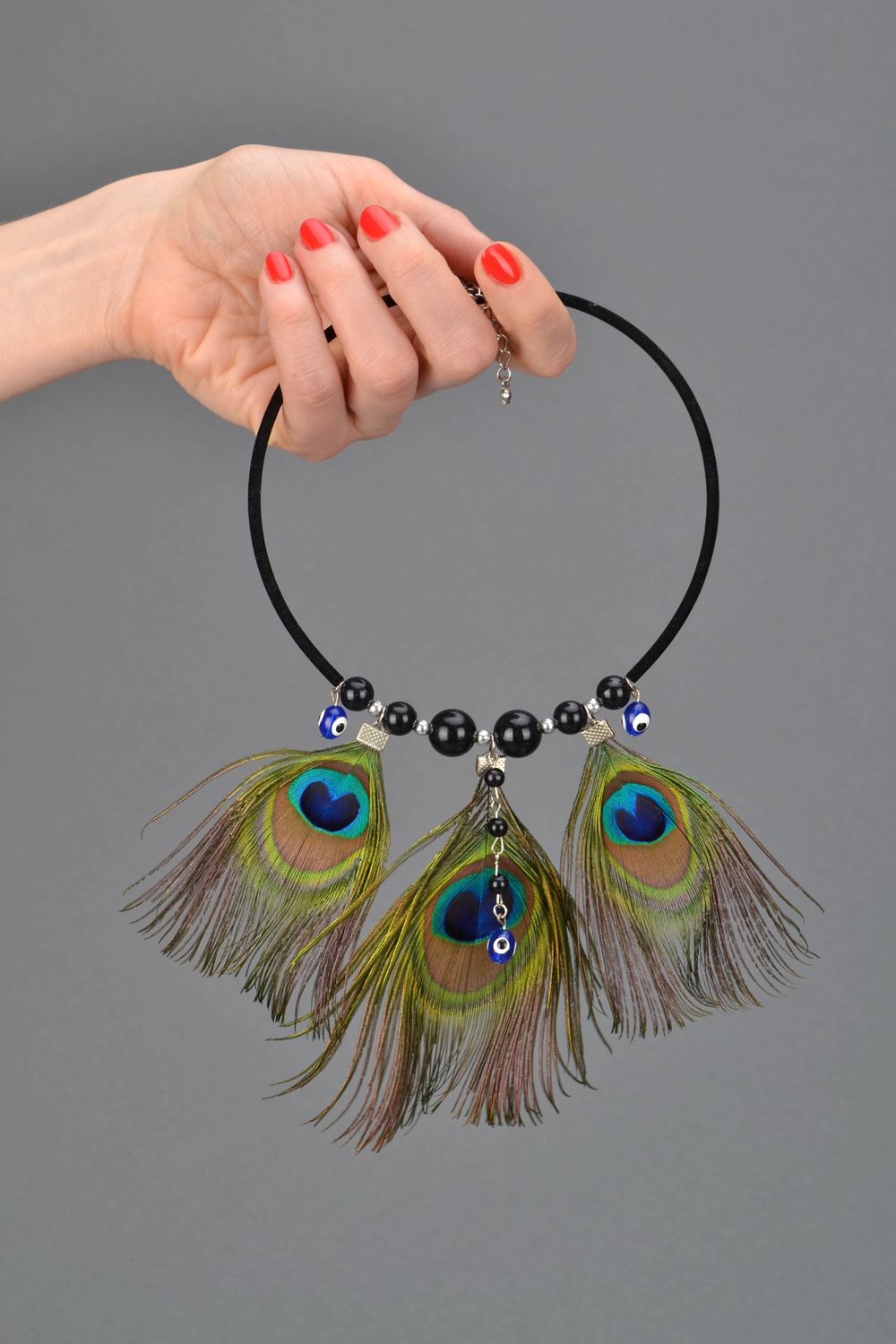 Homemade peacock feather necklace photo 2