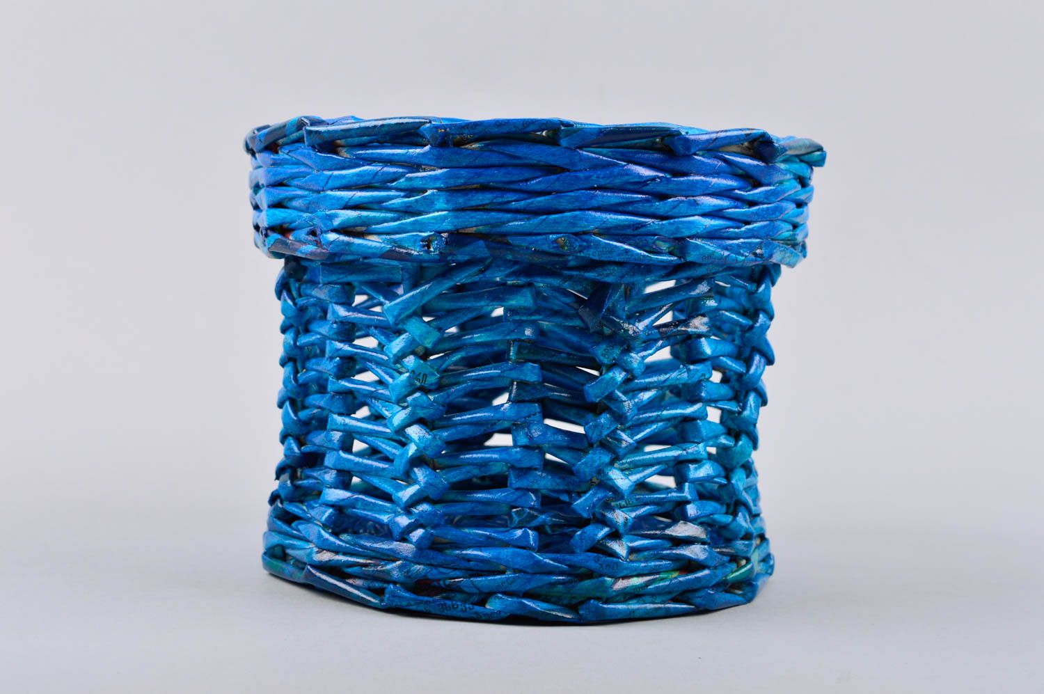 Handmade Korb Aufbewahrung Tisch Deko Korb aus Papier mit Deckel blau klein foto 3