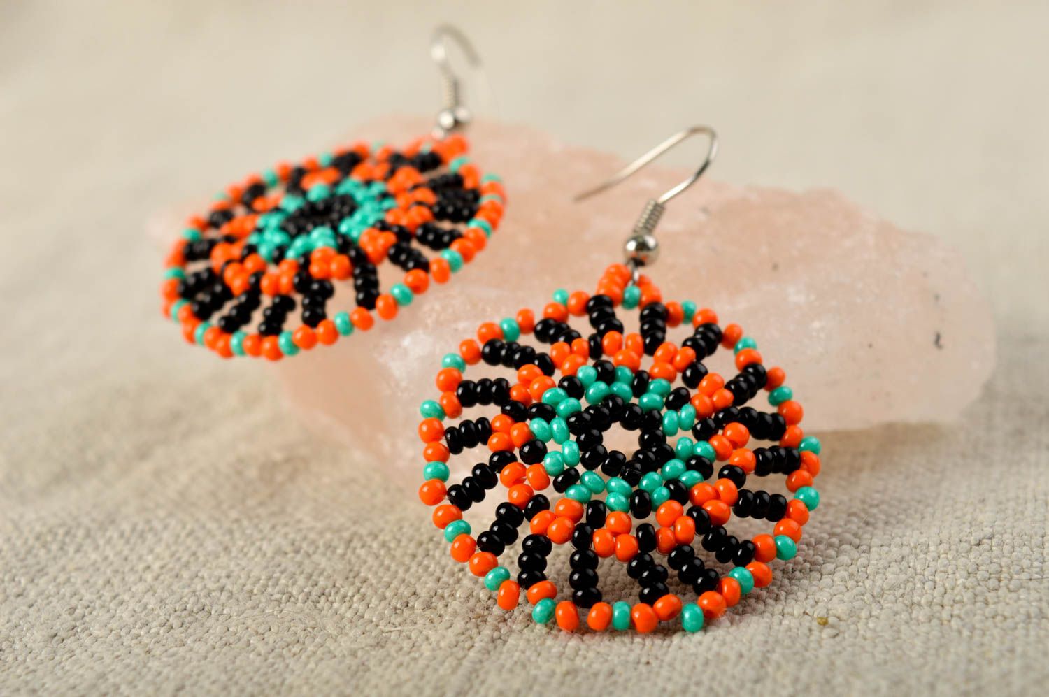 Handmade festive earrings beaded bright earrings unusual colorful jewelry photo 1