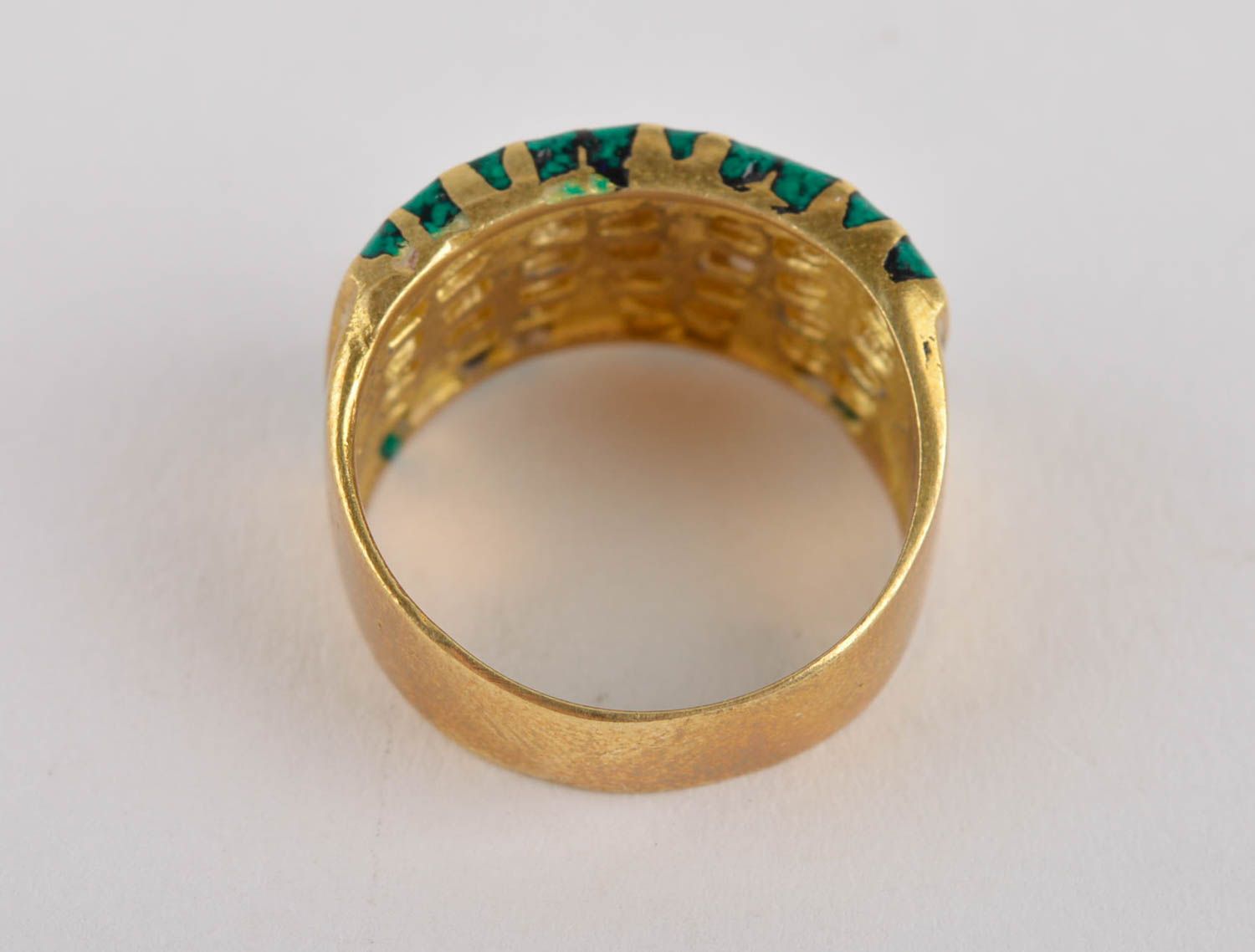 Зеленое кольцо ручной работы украшение из латуни с камнями модное кольцо широкое фото 5