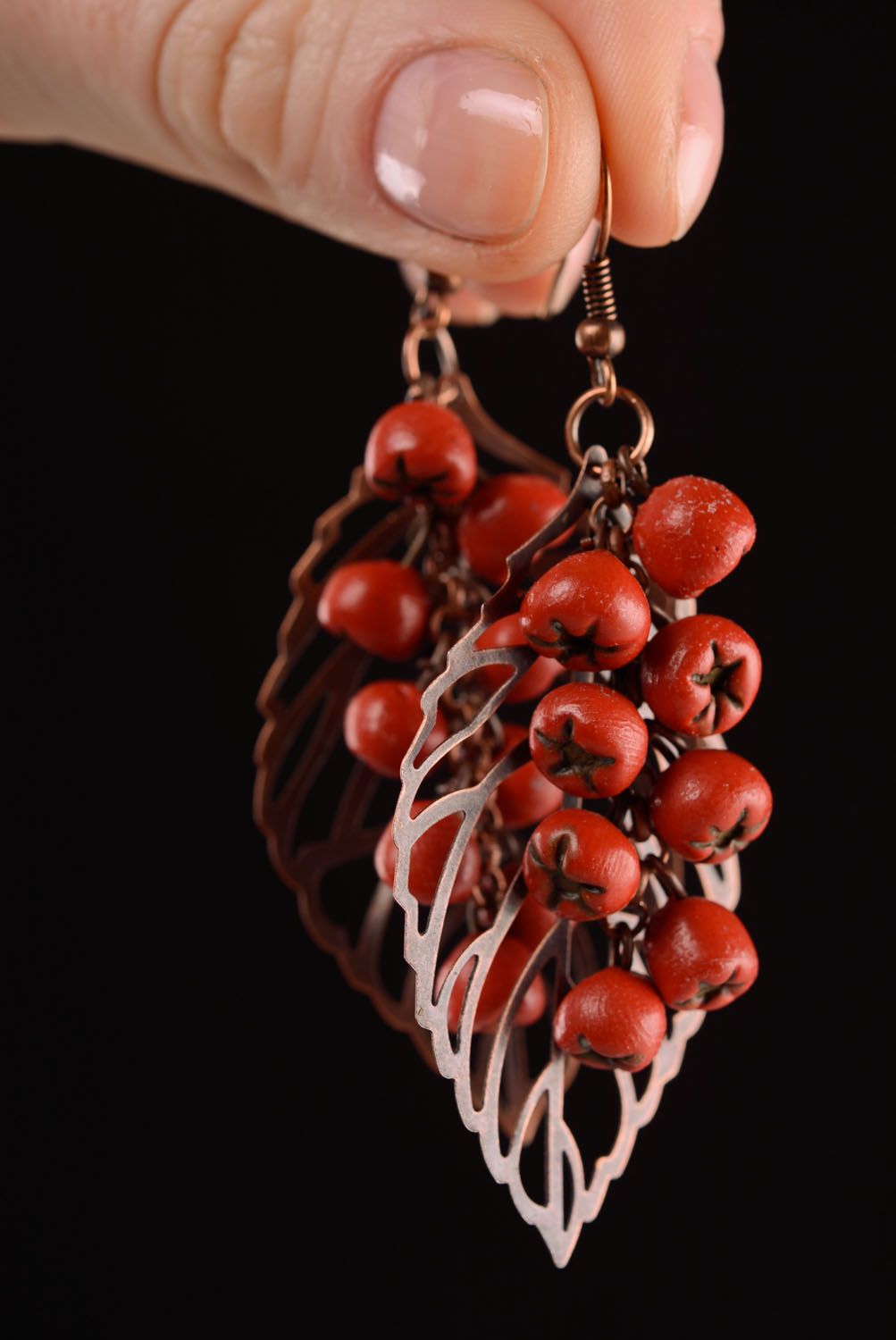 Homemade earrings with charms Mountain Ash Berries photo 2