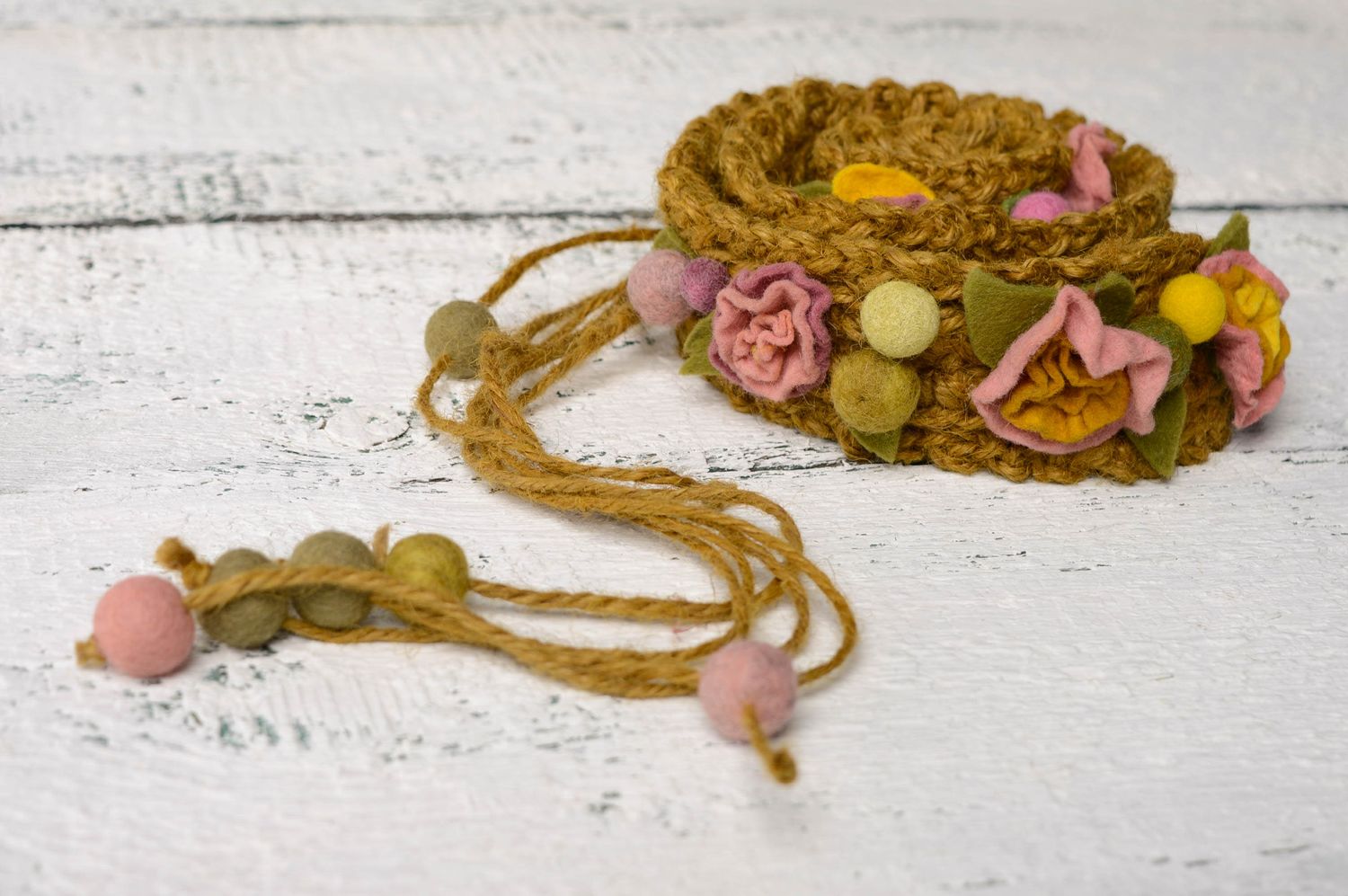 Ceinture textile en lin au crochet avec fleurs photo 4