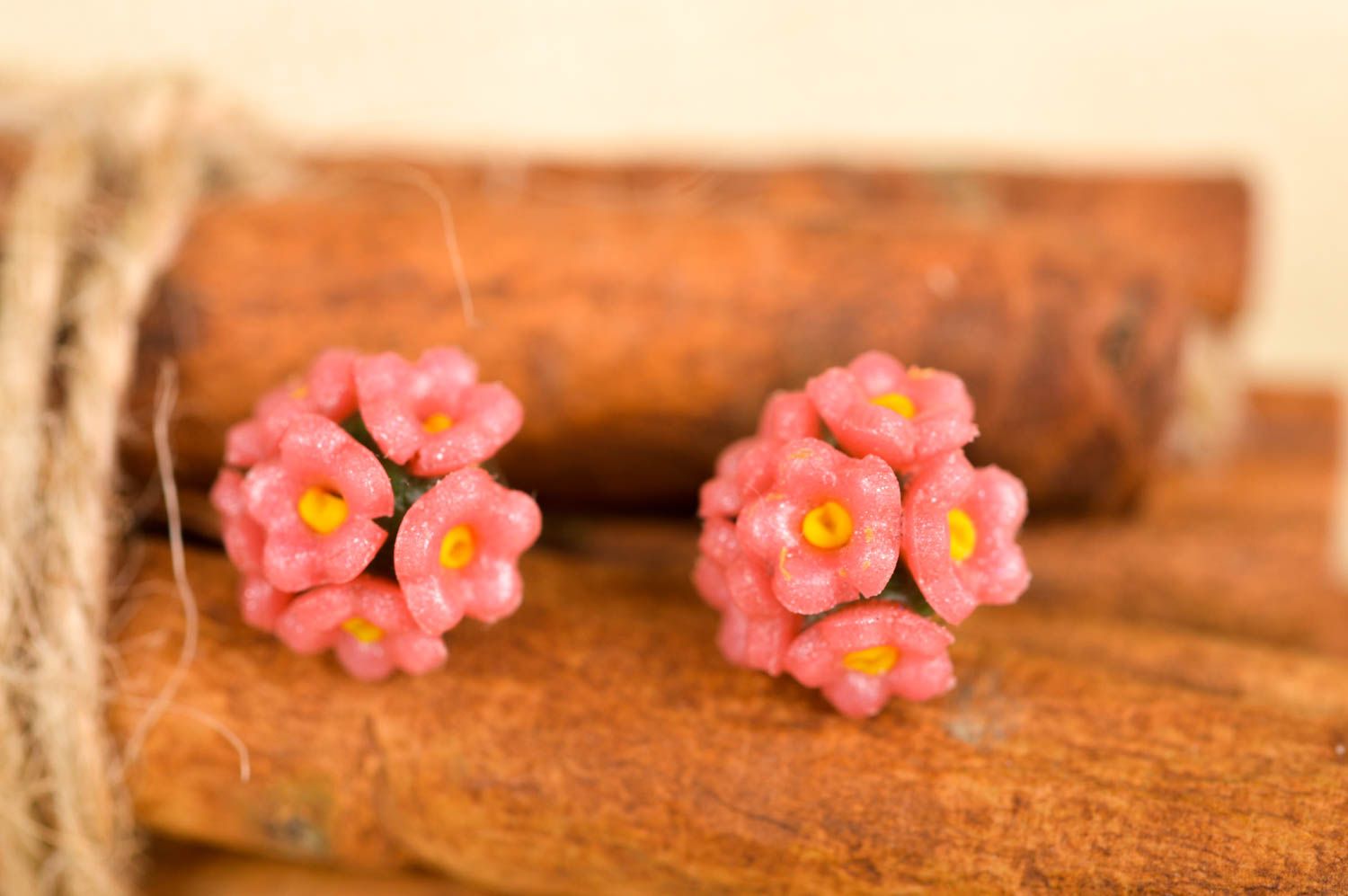 Handmade womens plastic earrings flower stud earrings artisan jewelry gift ideas photo 1
