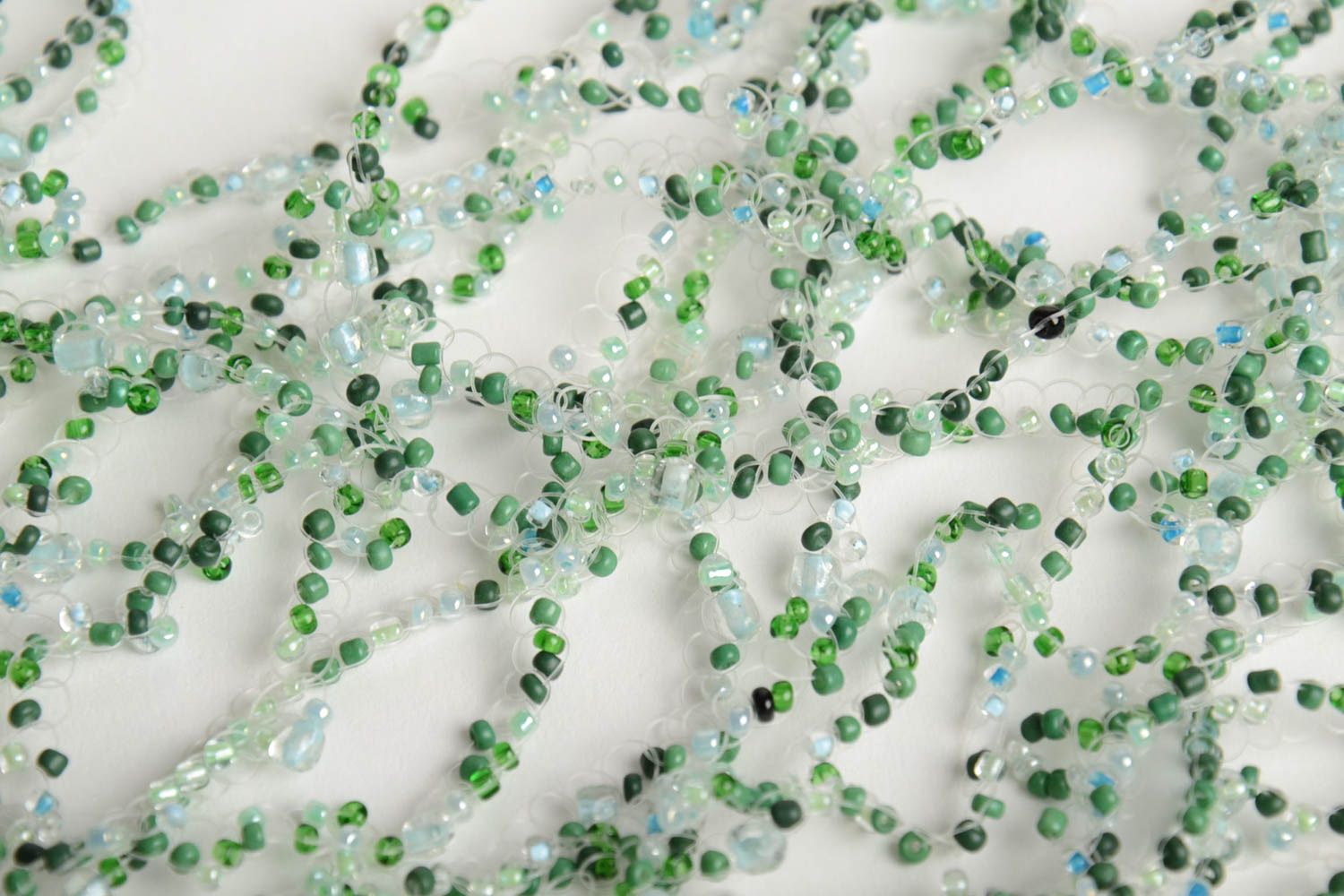 Handmade designer airy multi row necklace crocheted of light green beads  photo 5