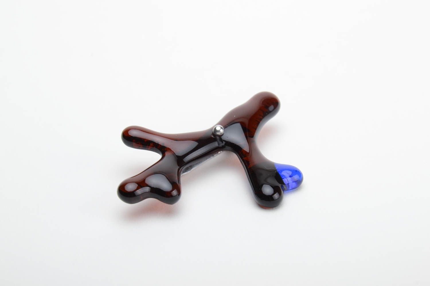 Beautiful handmade fused glass brooch in the shape of dark red branch photo 4