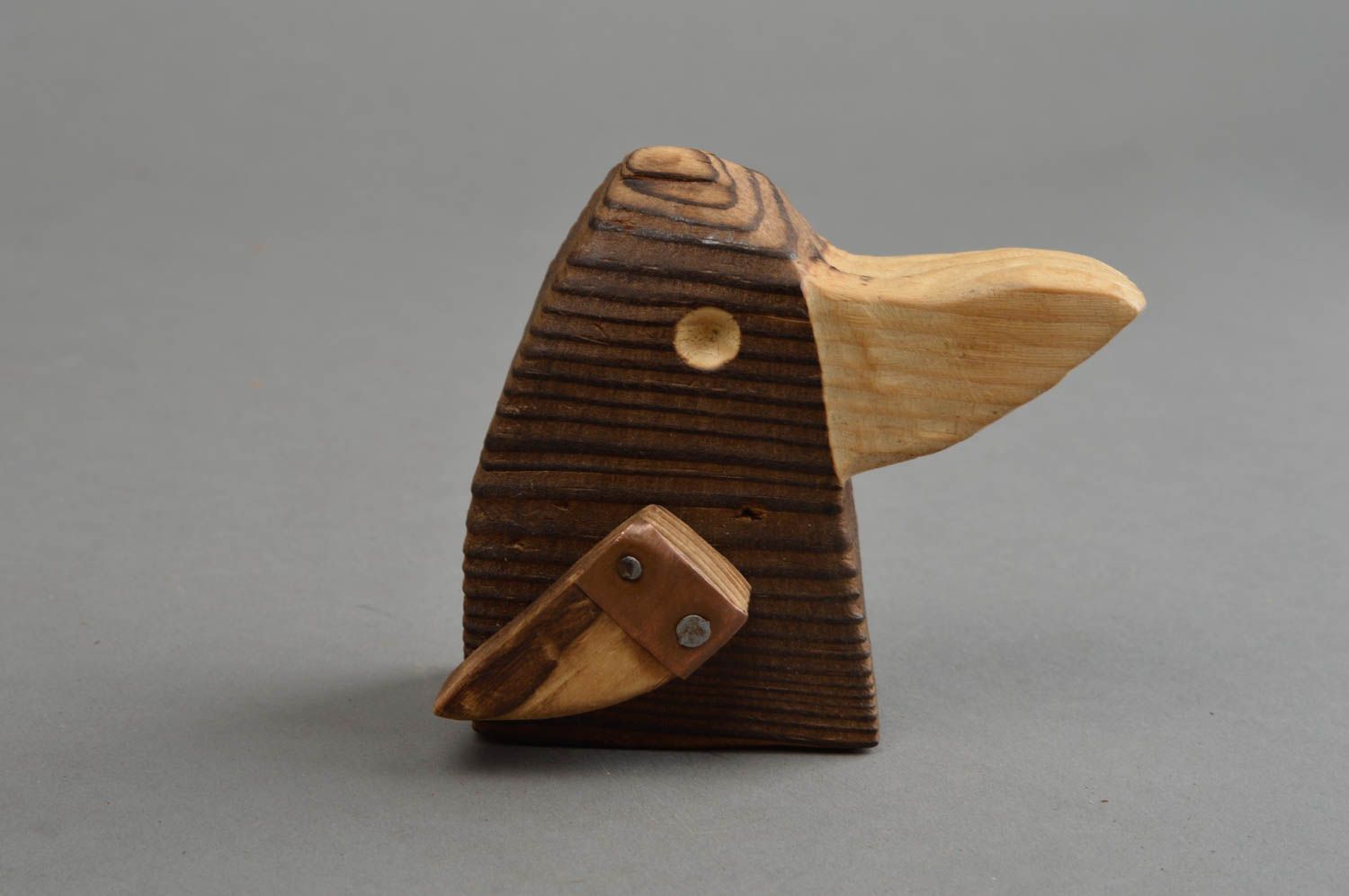 Figurine en bois de pin et éléments métalliques faite main originale Oiselet photo 2