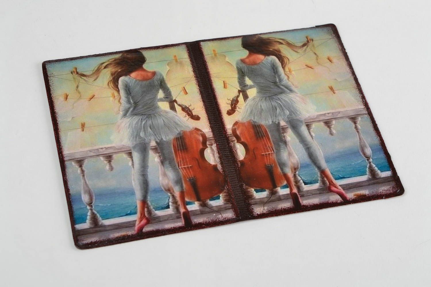 Handmade designer faux leather passport cover decorated with decoupage Ballerina photo 3