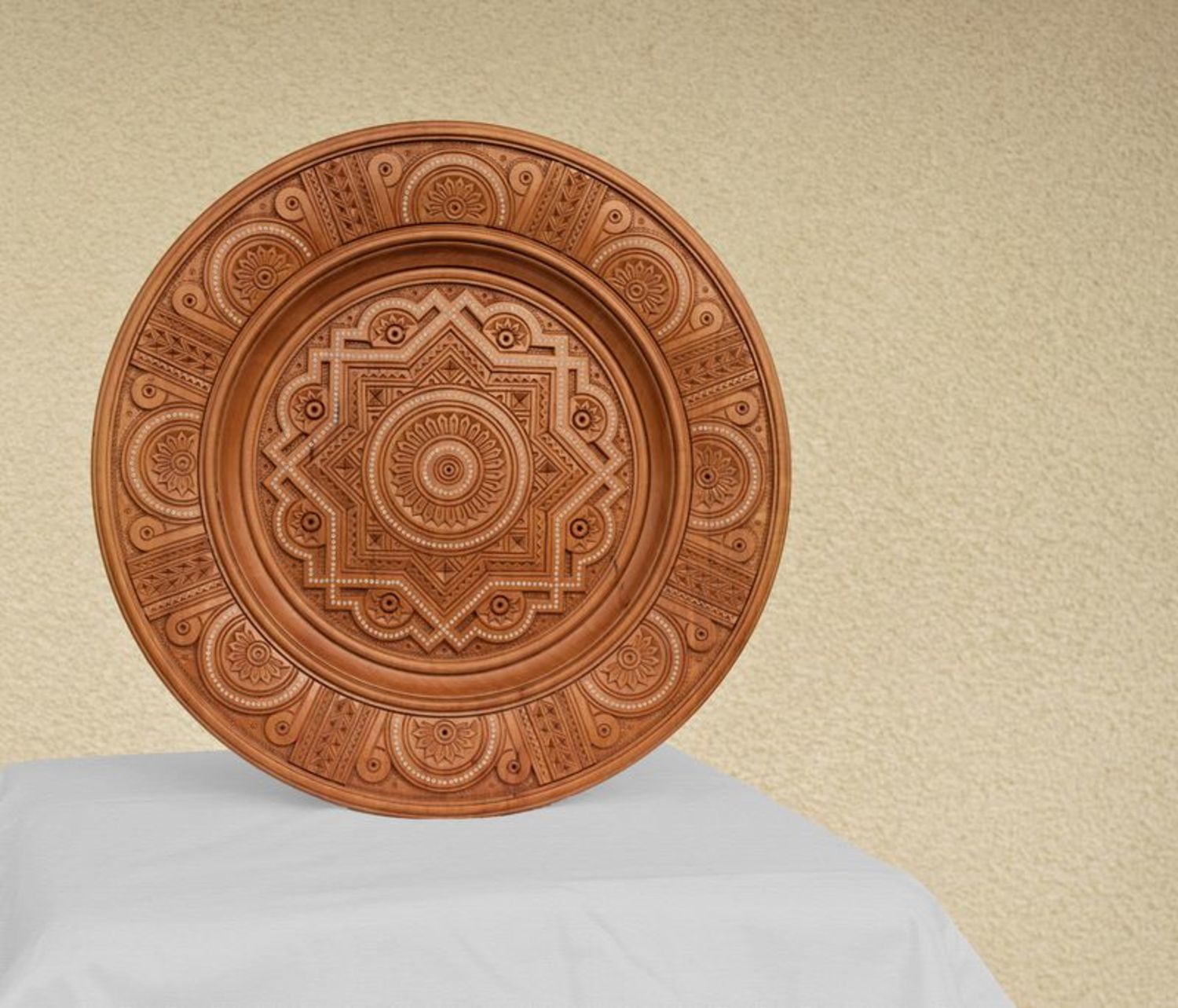 Interior plate with art carving and bead inlay photo 1