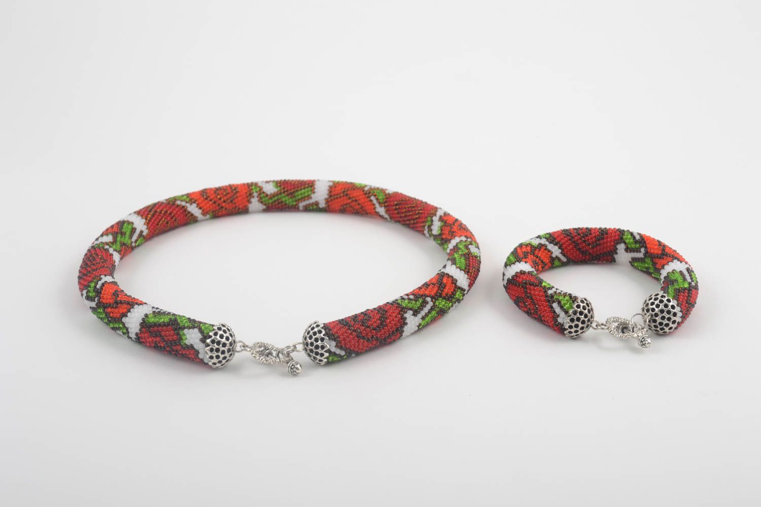 Beautiful handmade beaded jewelry set beaded cord necklace bracelet designs photo 3