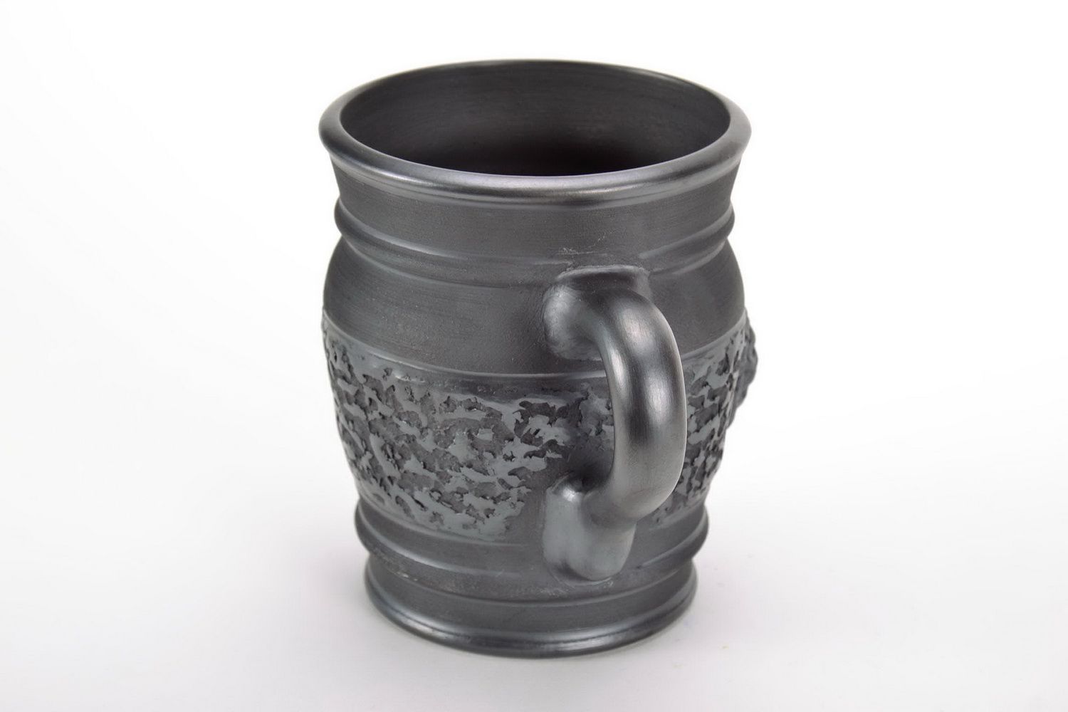 Large black color 8 oz smoked tea cup with the handle molded lion photo 3