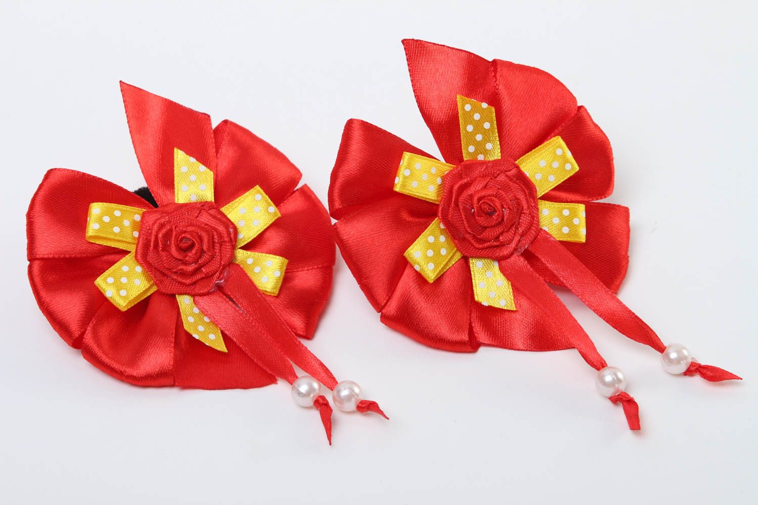 Schöne Blumen Haargummis Schmuck handgemacht Accessoires für Mädchen 2 Stück rot foto 2
