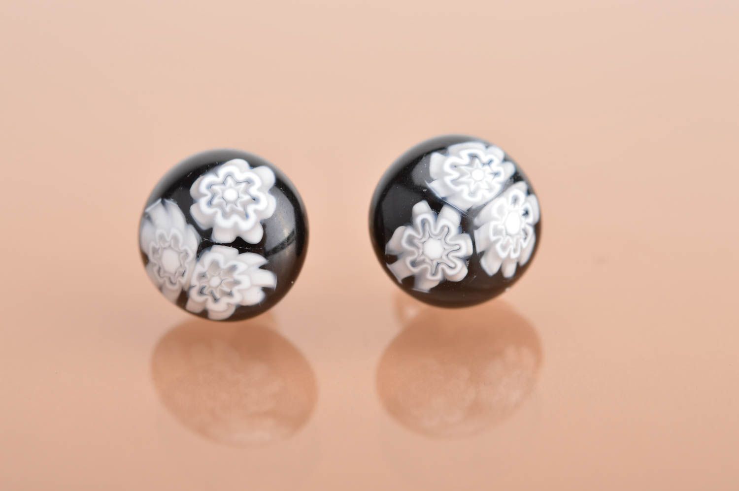 Beautiful black handmade designer millefiori glass earrings with silver fittings photo 2