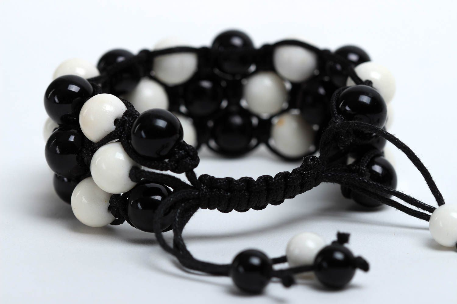 Naturstein Schmuck handmade Damen Armband Geschenk für Frauen schwarz weiß Achat foto 4