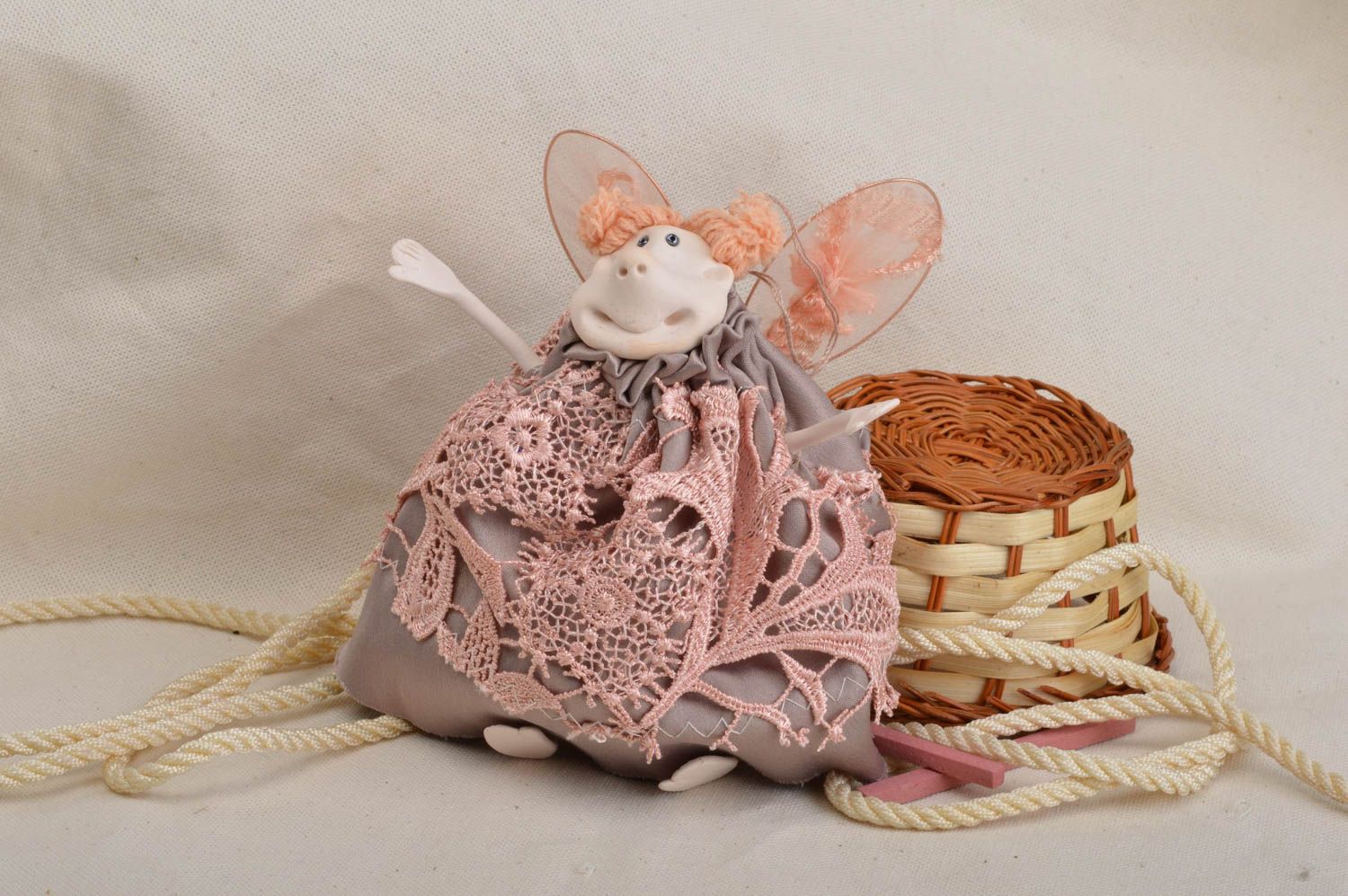 Unusual stylish handmade designer toy for decor made of clay and cotton photo 1