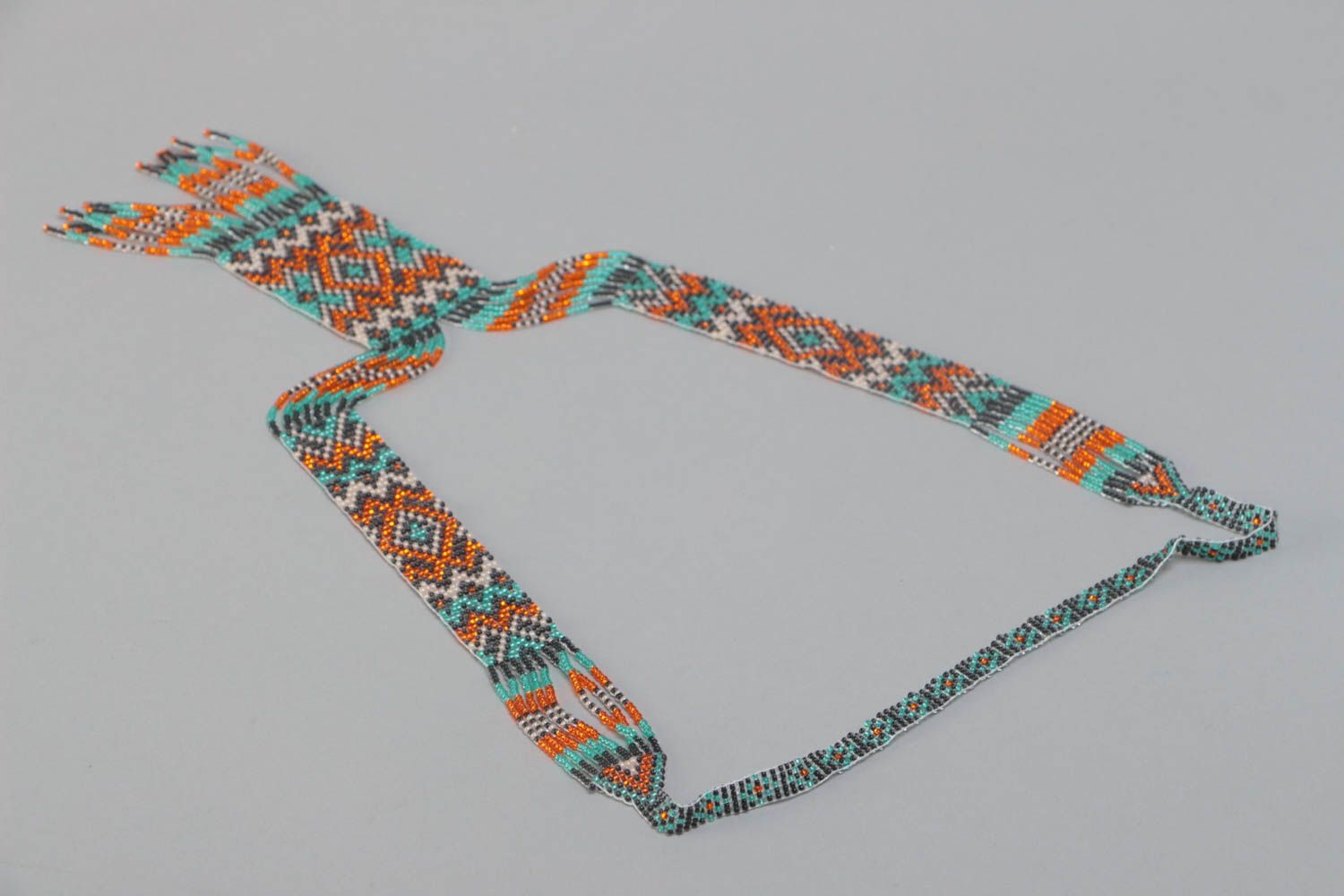 Unusual beautiful bright handmade woven beaded gerdan necklace with ornament photo 4