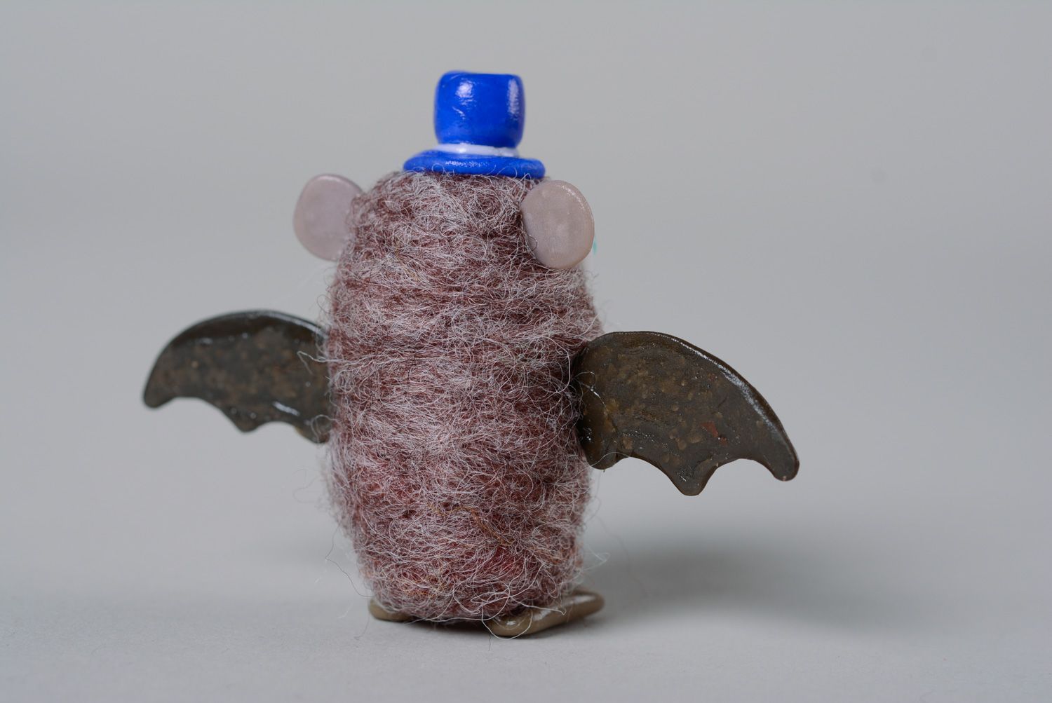 Homemade felted wool miniature pocket toy bat photo 3