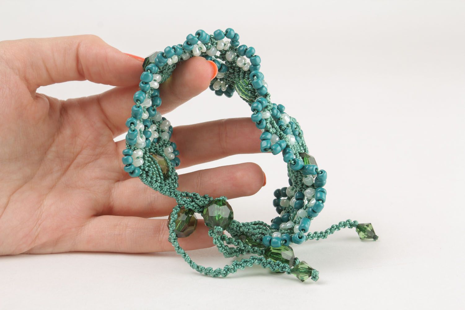 Woven bracelet with beads Blue Lagoon photo 2
