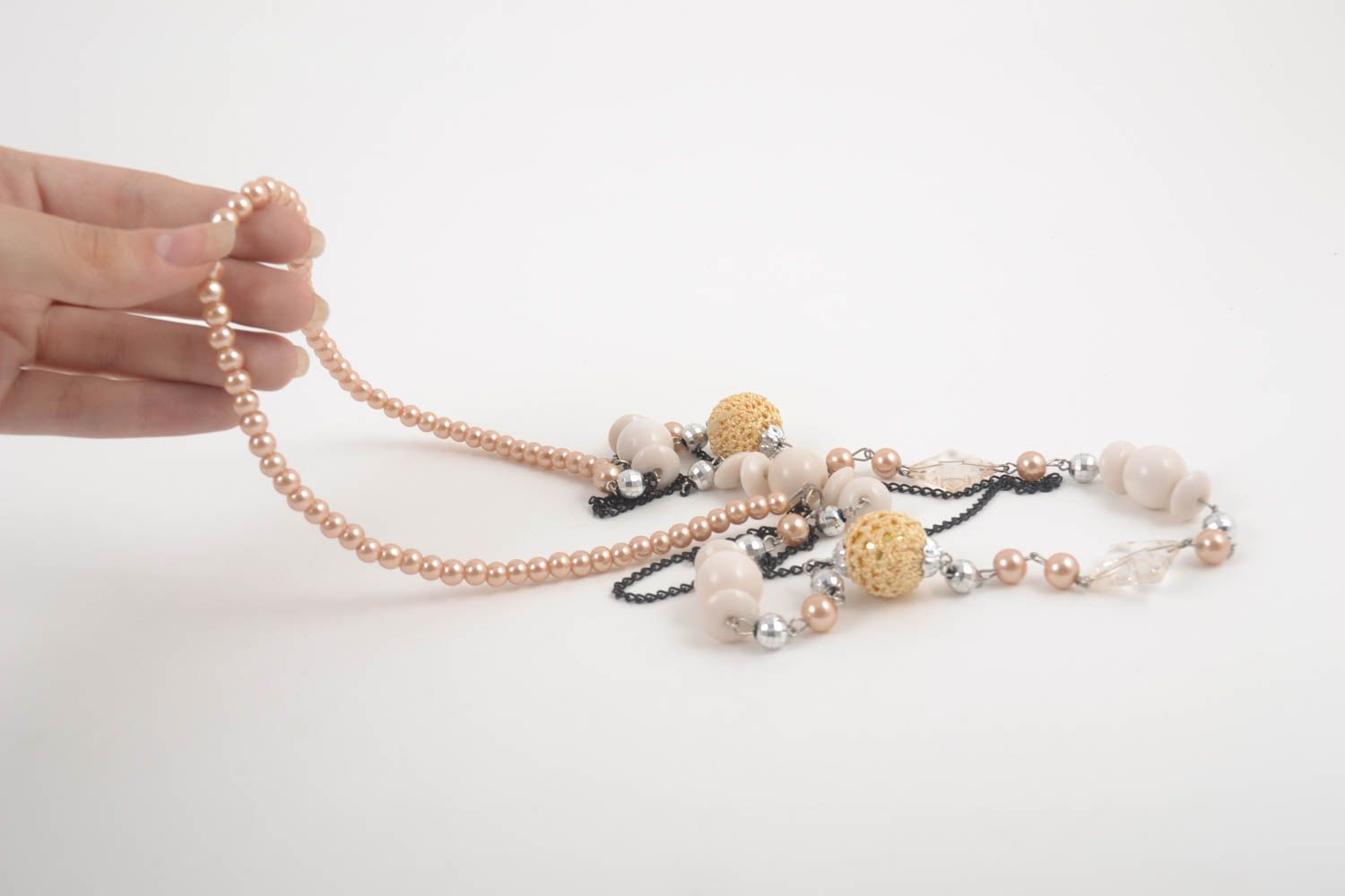 Collier perles fantaisie Bijou fait main 3 rangs original Accessoire femme photo 5