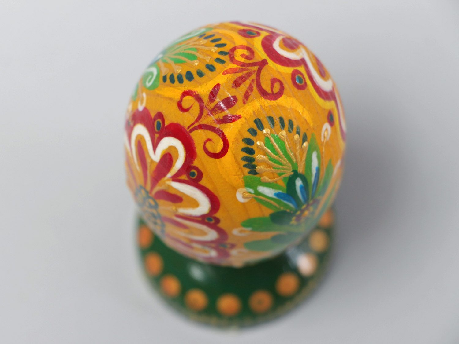 Handmade decorative bright painted varnished wooden Easter egg on stand  photo 4