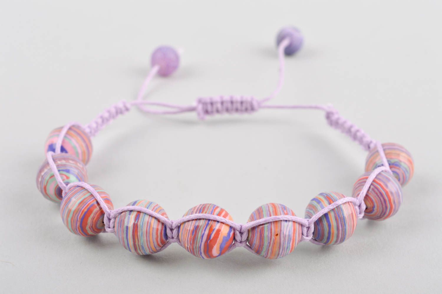 Unique handmade purple rope striped beads bracelet for women photo 2