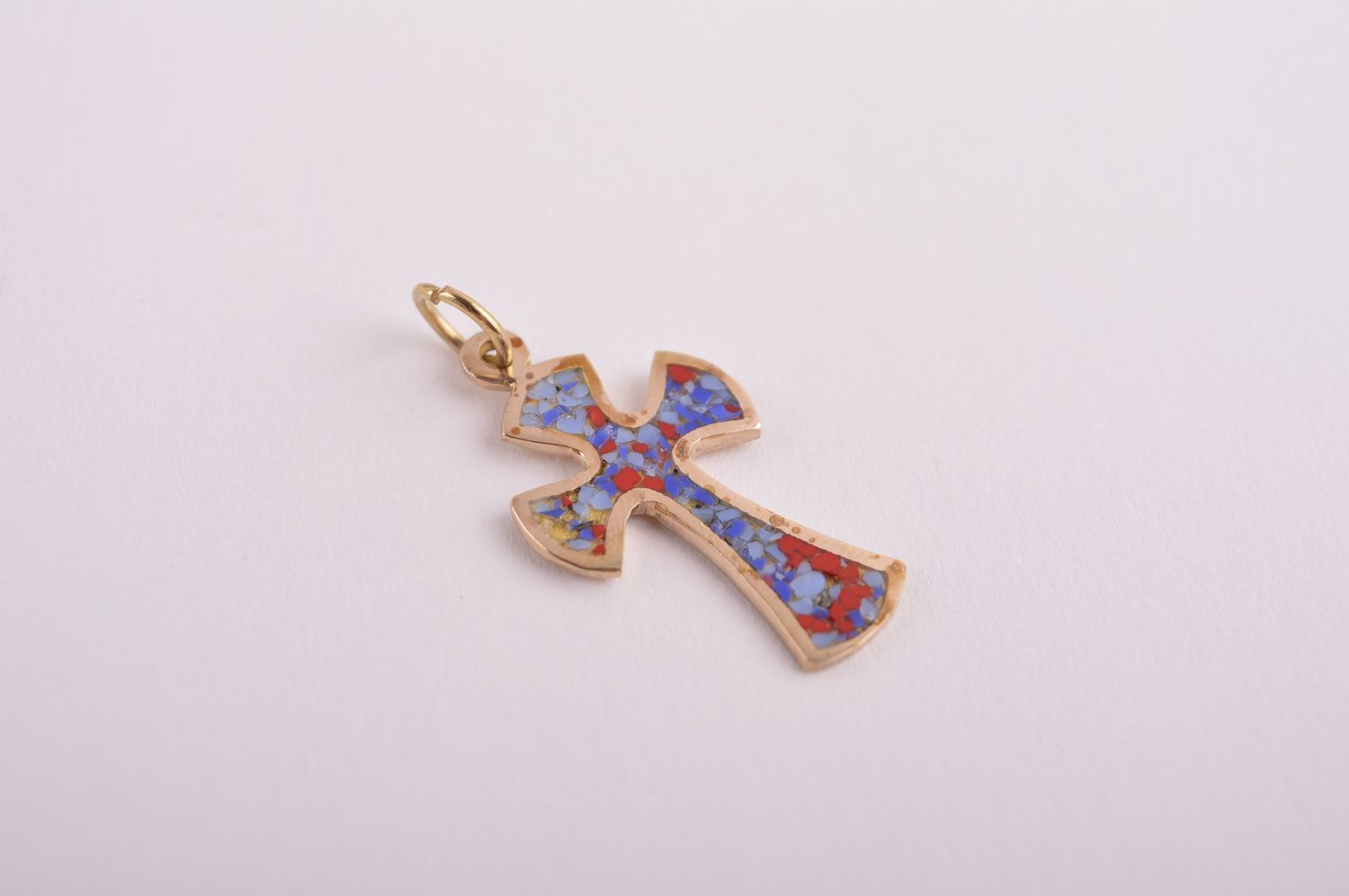 Крестик с камнями handmade подвеска на шею украшение из латуни дизайнерское фото 4