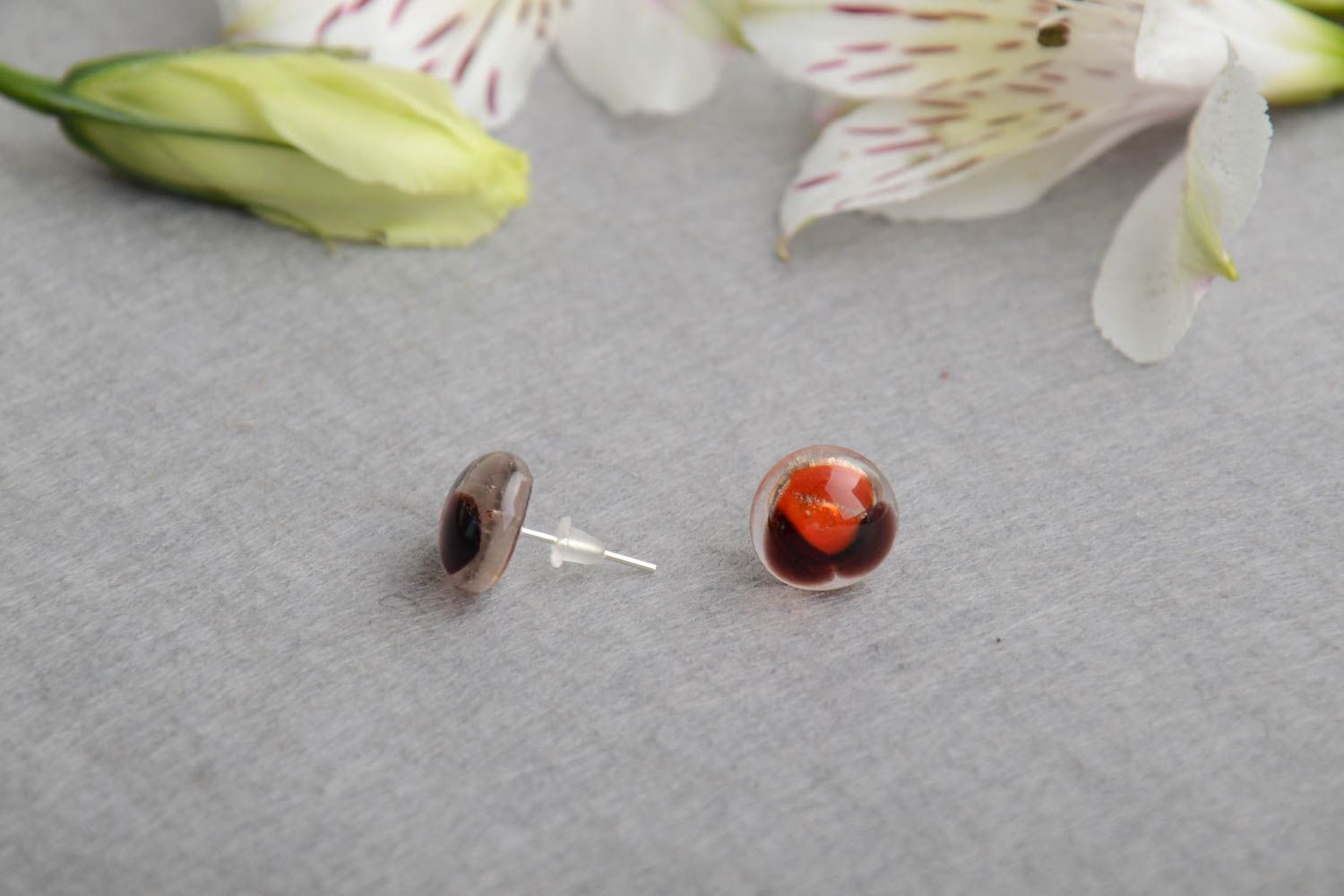 Stud earrings made of glass every day fusing handmade accessory for summer  photo 1