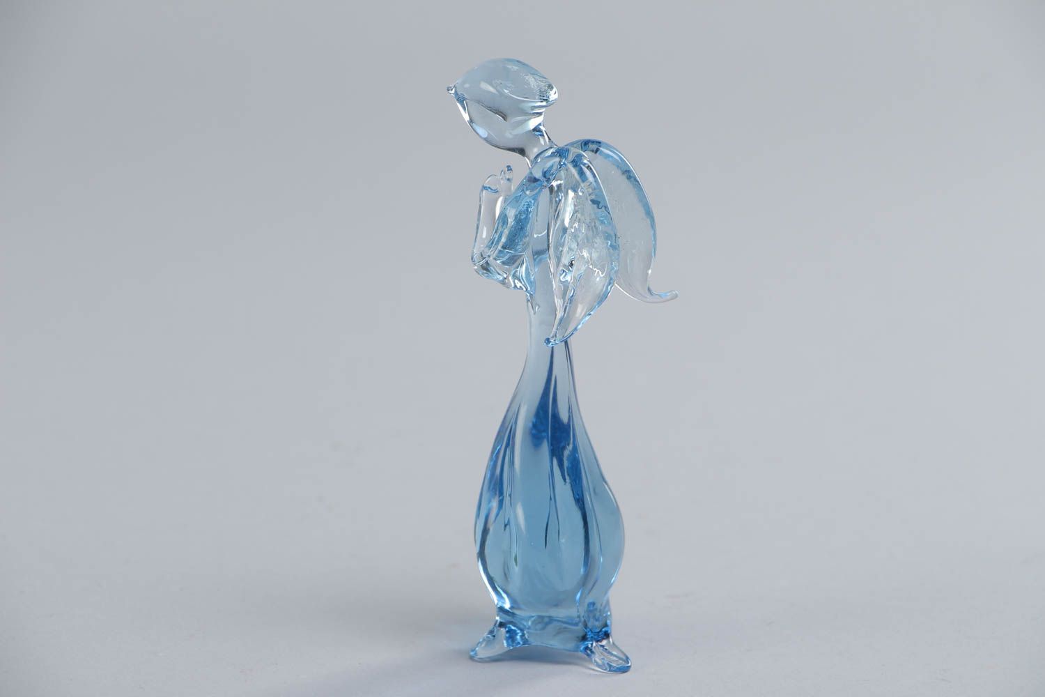 Handmade small collectible designer blue lampwork glass figurine of angel photo 3
