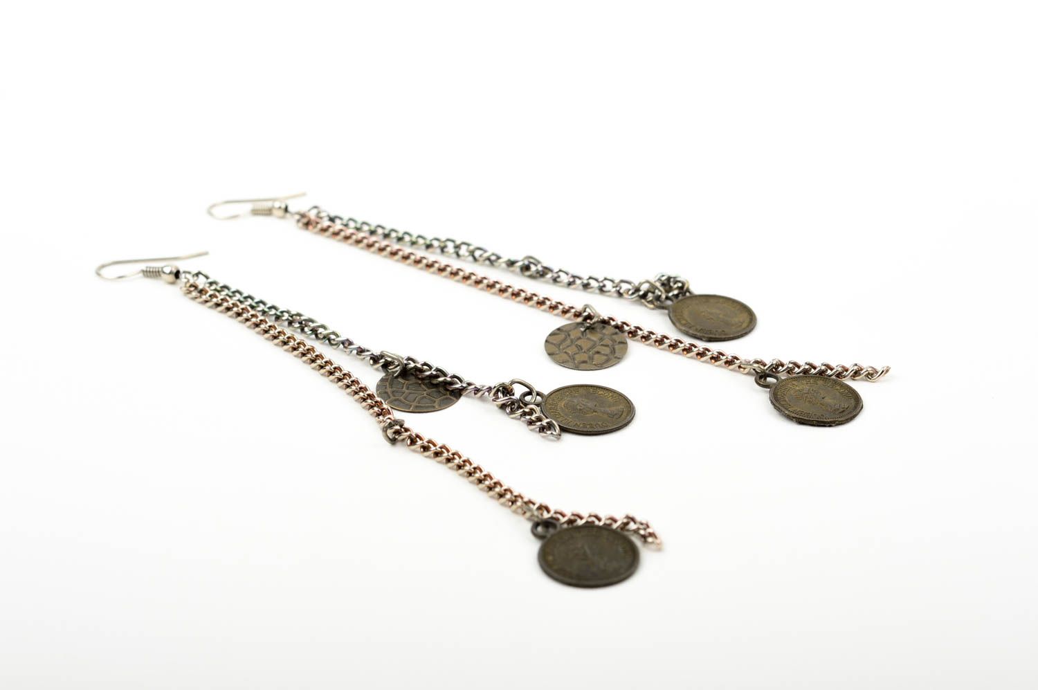 Длинные серьги ручной работы серьги женские с монетками металлические серьги фото 4