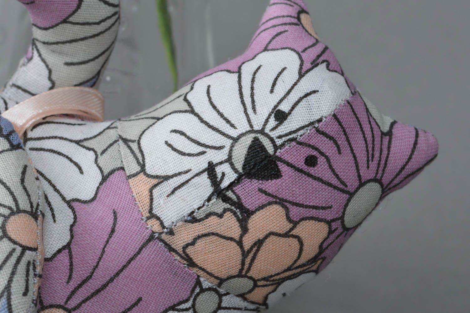 Peluche chat en tissu de coton à fleurs faite main décorative originale photo 2