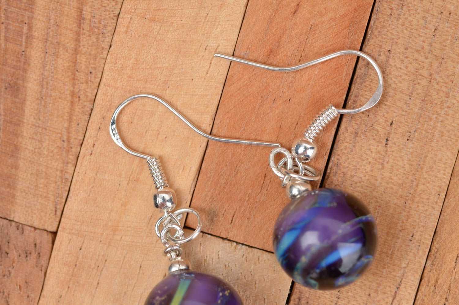 Glass earrings with charms designer jewelry glass accessories long earrings photo 2