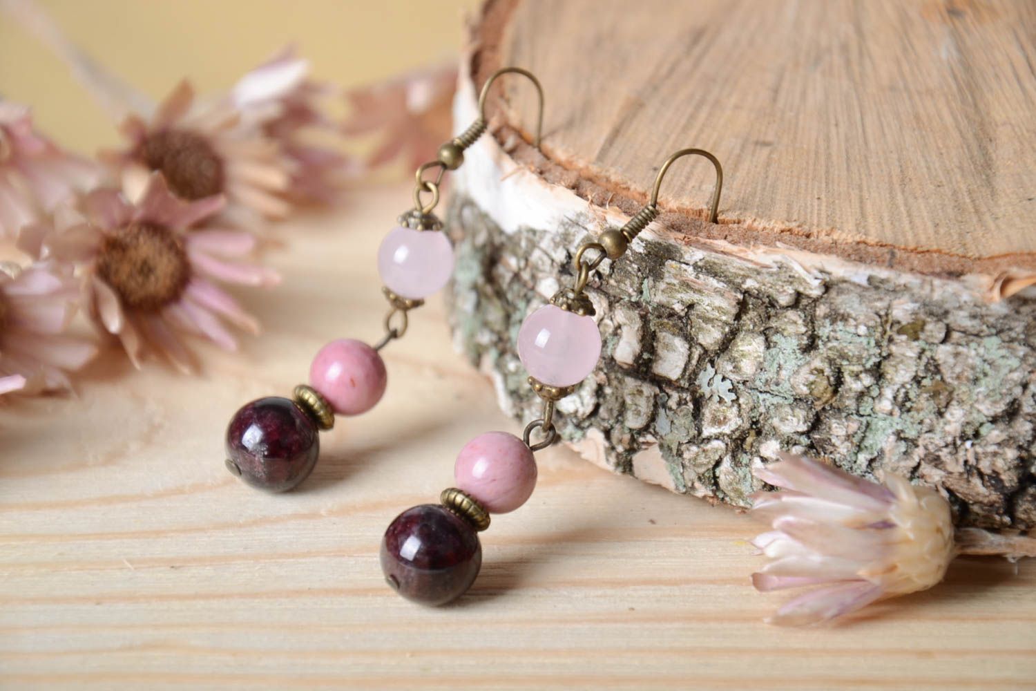 Handmade unusual earrings cute earrings with charms natural stone jewelry photo 1