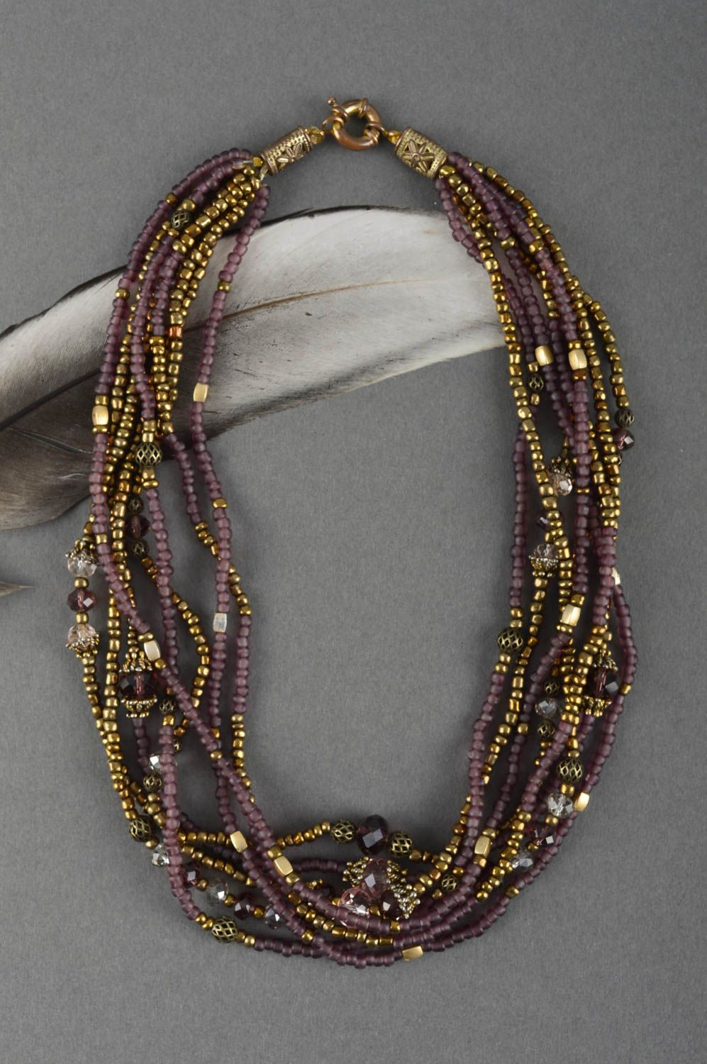 Collier femme Bijou fait main violet multirang perles rocaille Cadeau original photo 1