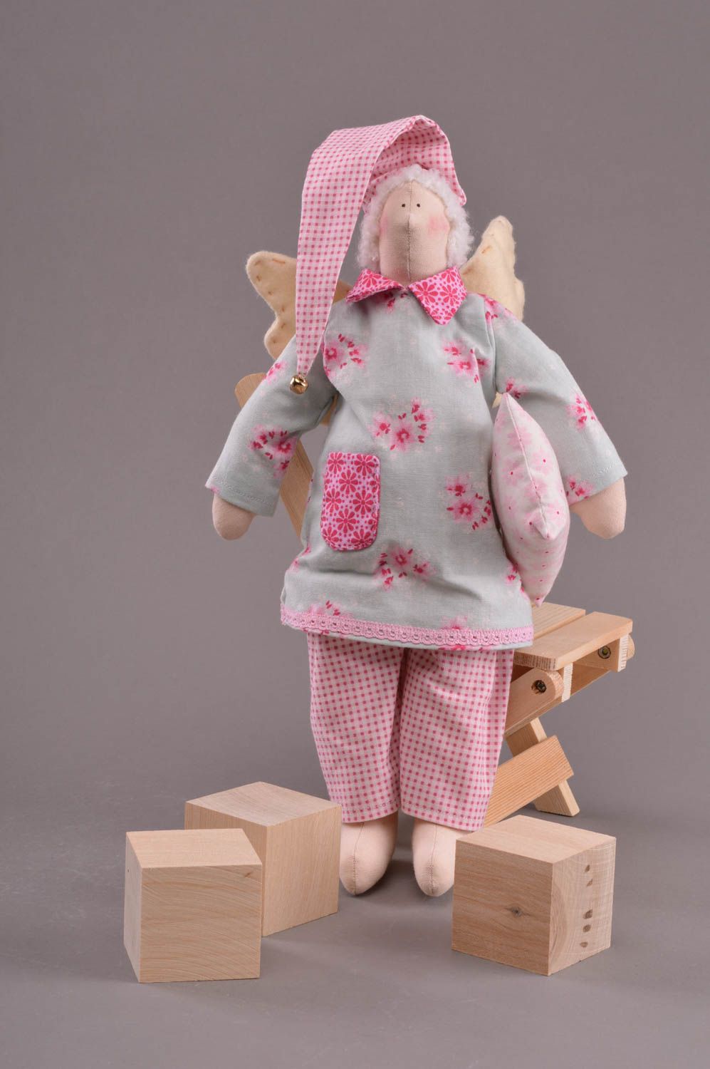 Beautiful handmade children's cotton fabric soft toy Sleepy Angel photo 1