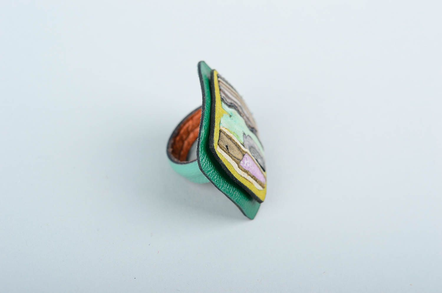 Кольцо ручной работы украшение из кожи оригинальное кольцо из кожи стильное фото 4