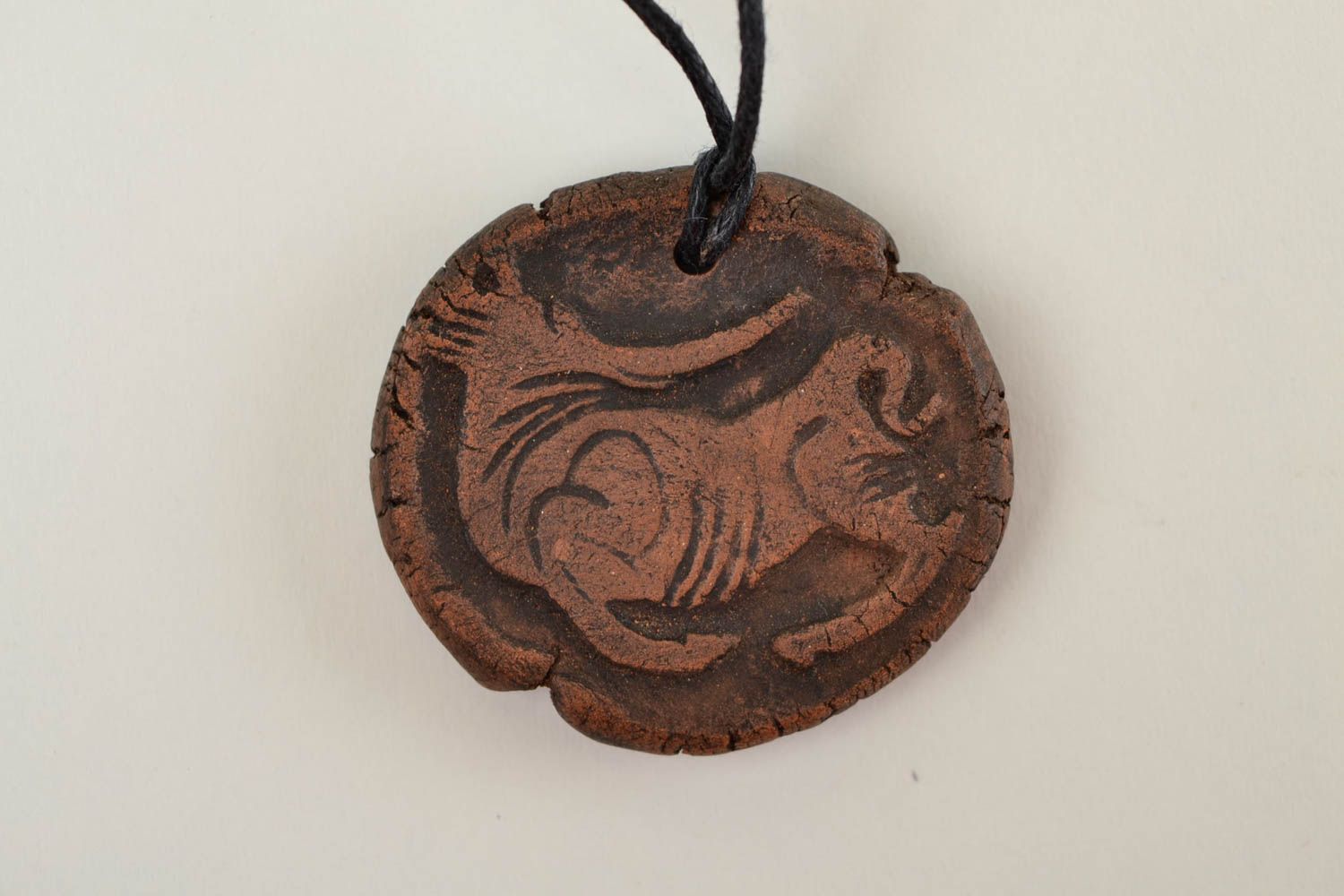 Round handmade ceramic pendant clay neck pendant unisex pendant design photo 4