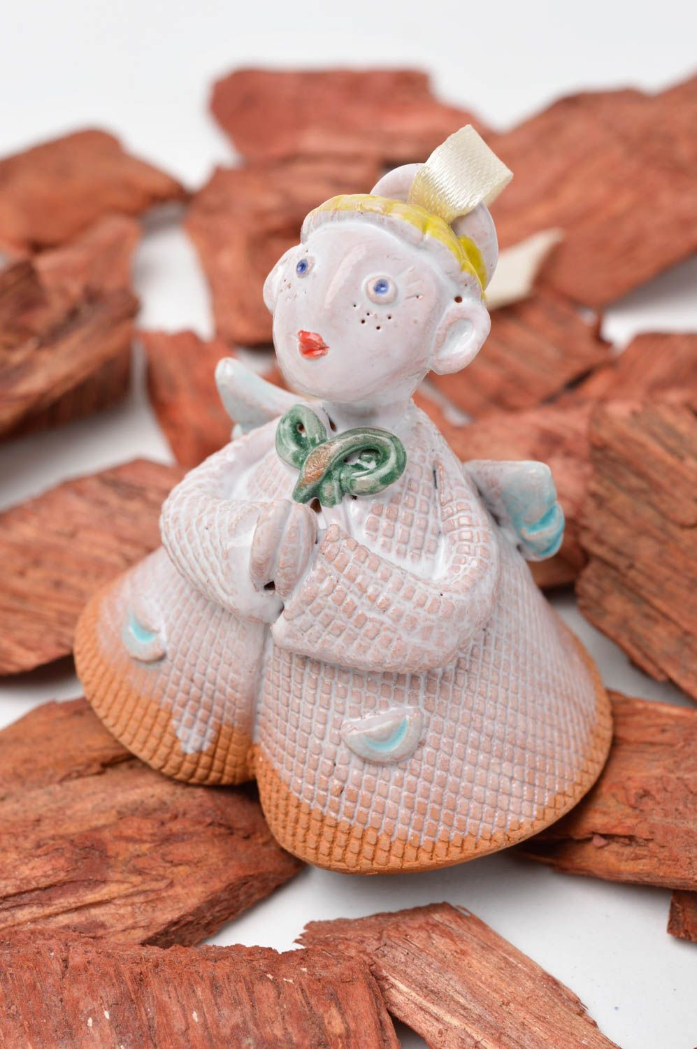 Designer handmade bell clay beautiful angel unusual ceramic home decor photo 2