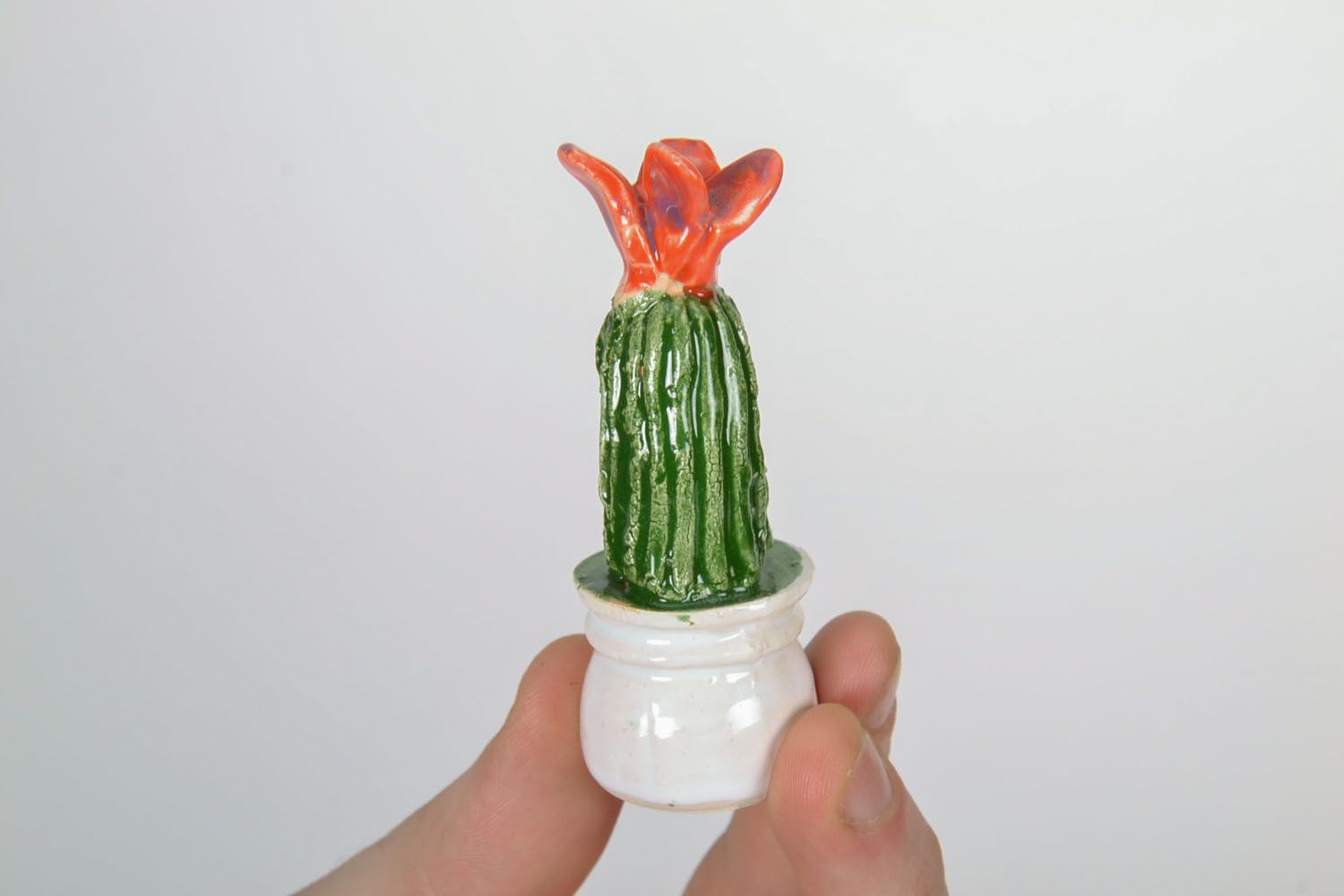 Statuette décorative en céramique Cactus faite main photo 2