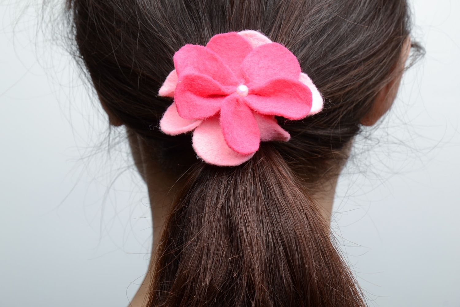 Bright unusual hair tie with pink flower photo 5