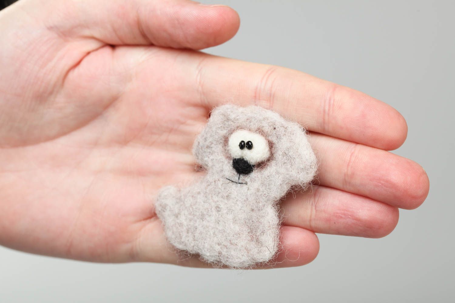 Handmade small animal brooch felted of natural wool gray dog for children photo 5