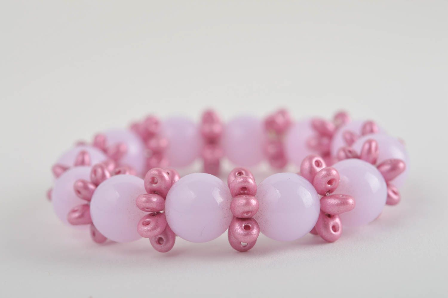 Pink beads stretchy bracelet for a little girl photo 5