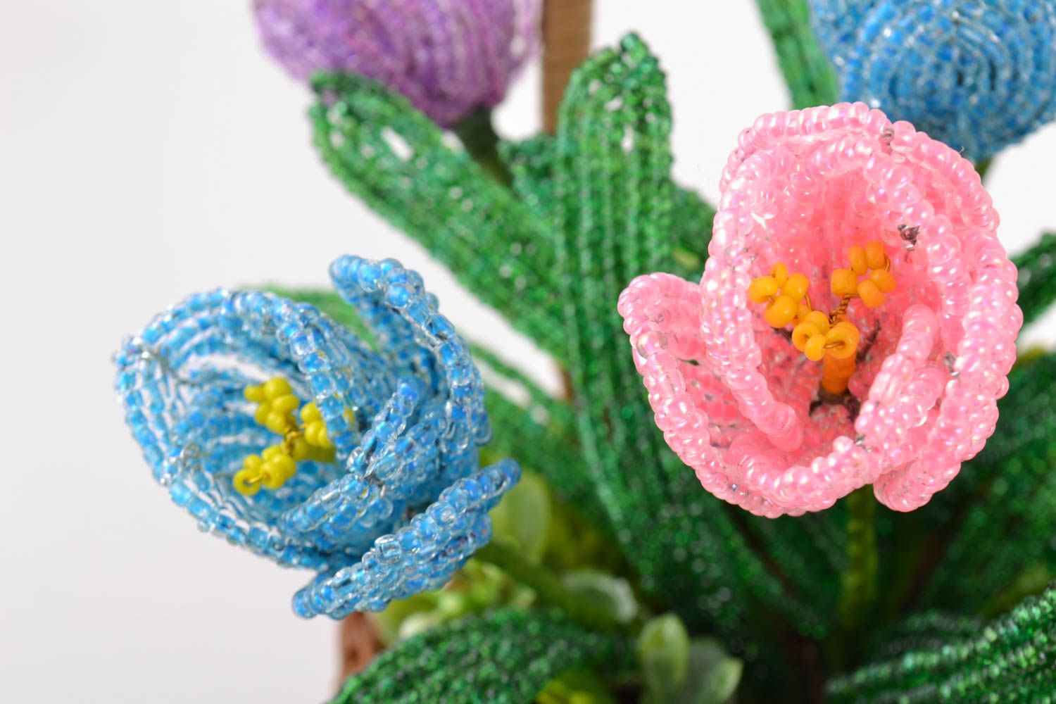Buntes handgemachtes Deko Blumen Set aus Glasperlen 3 Stück für Interieur Dekoration foto 4